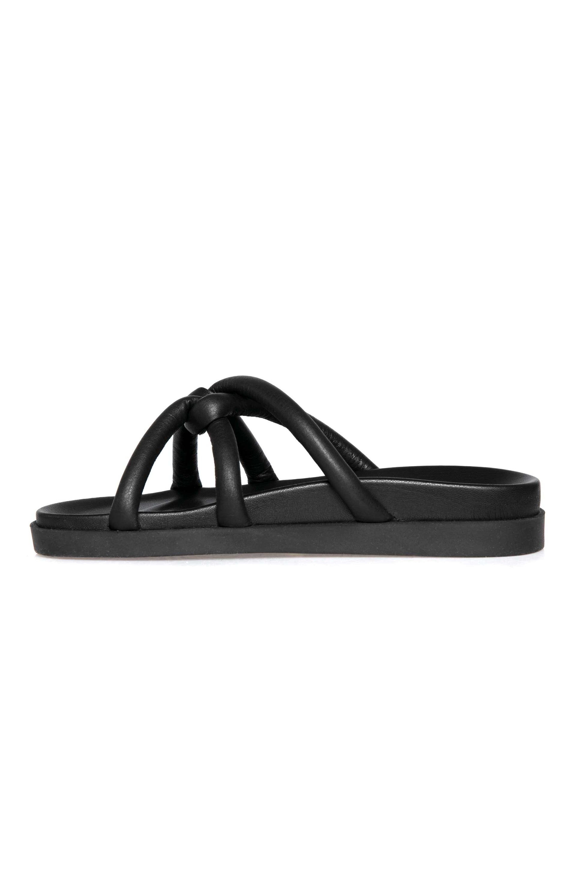 HENRY BEGUELIN Leather Nodo Slide Sandal in Cervo Nero