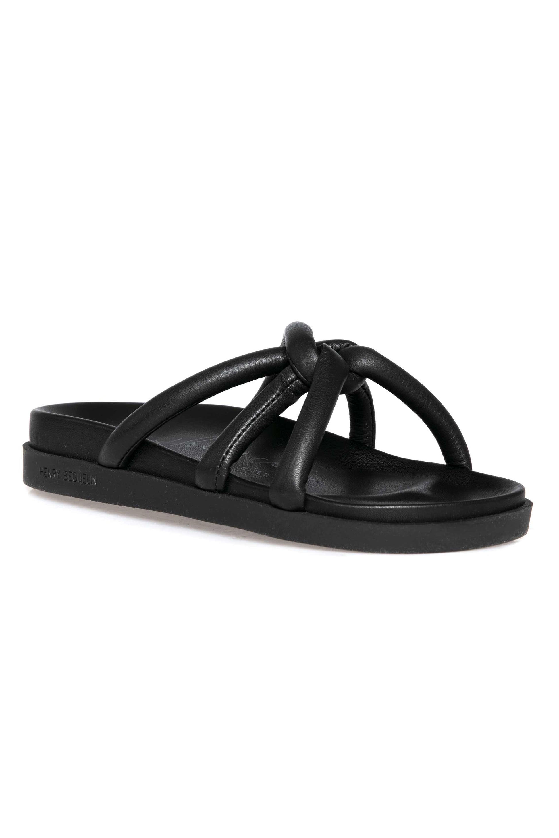 HENRY BEGUELIN Leather Nodo Slide Sandal in Cervo Nero