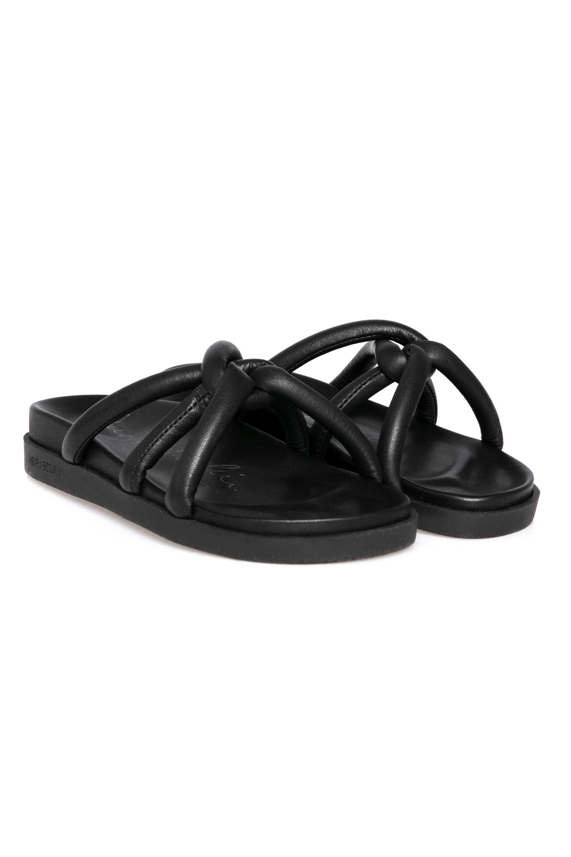 HENRY BEGUELIN Leather Nodo Slide Sandal in Cervo Nero