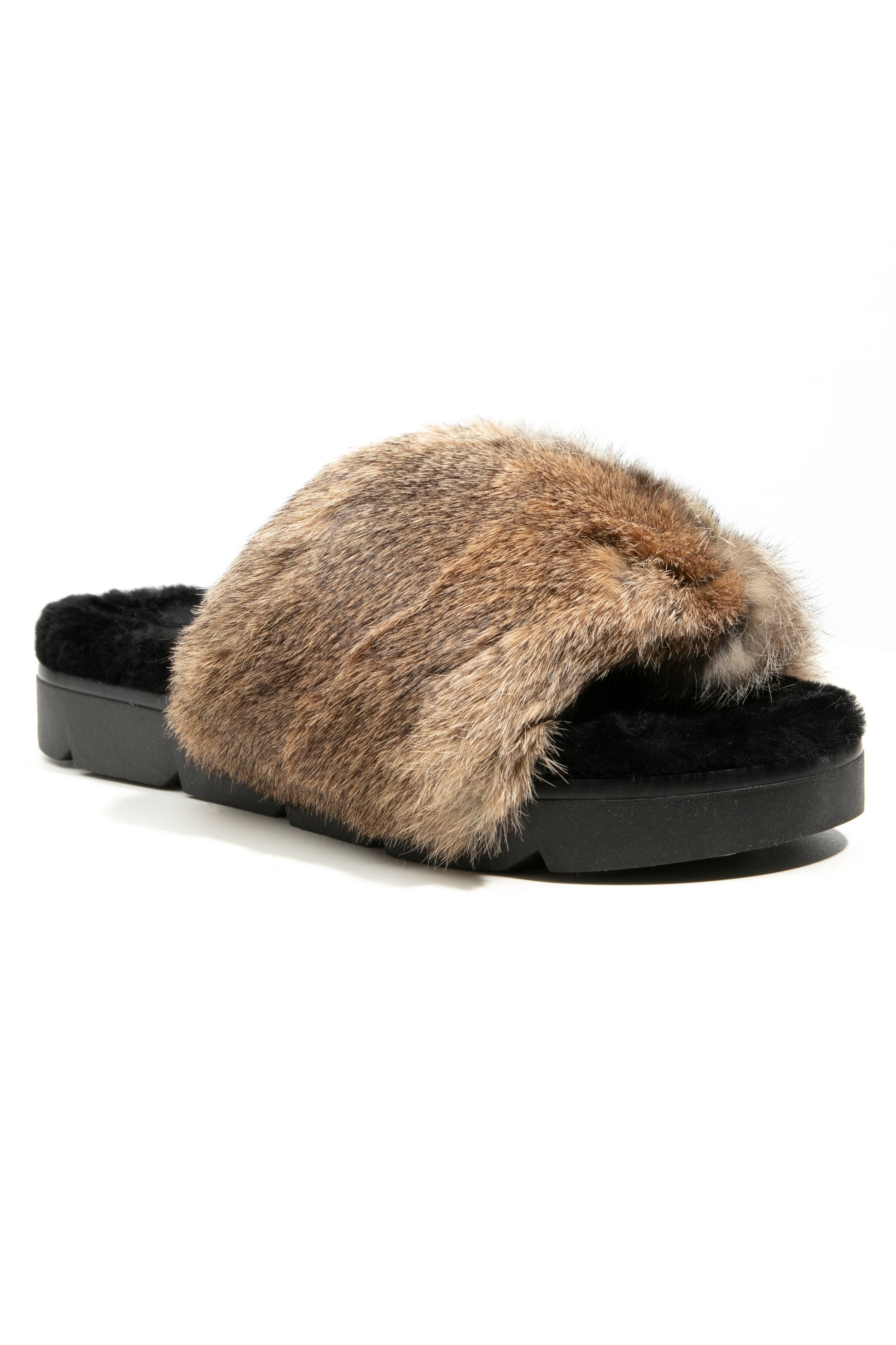 HENRY BEGUELIN Leather Slide with Fur in Renna