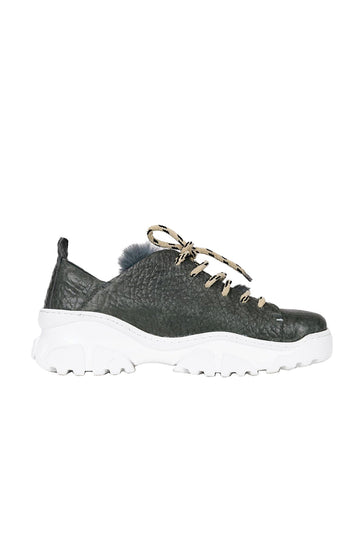 HENRY BEGUELIN Matte Bovine Granellato Leather Sneaker in Lava