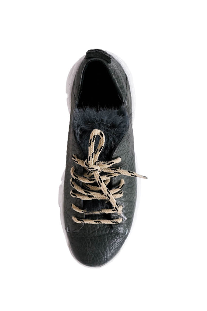 HENRY BEGUELIN Matte Bovine Granellato Leather Sneaker in Lava