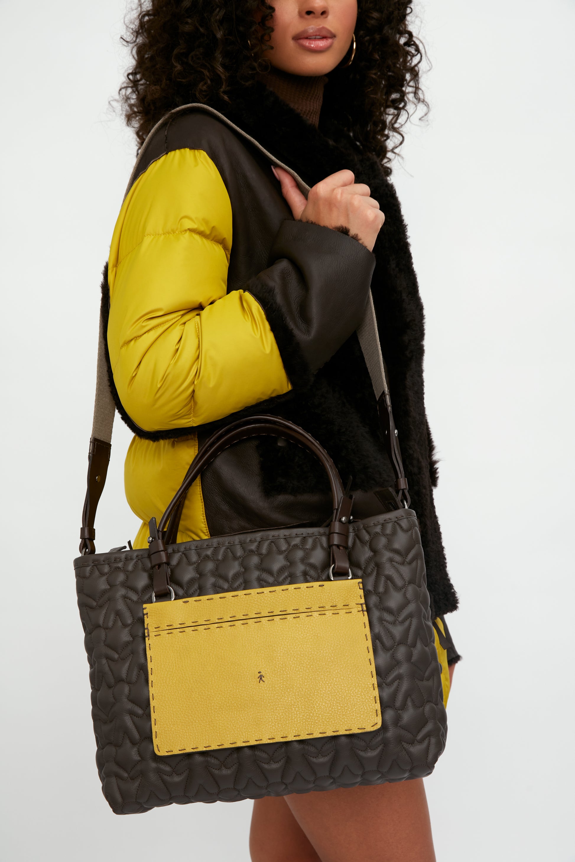 HENRY BEGUELIN Amica Omino Trapunta Bovine Leather Bag in Moro and Curry