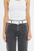 IRO Copp Leather Belt in White and Silver