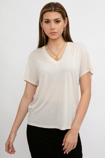 IRO Edern V-Neck T-Shirt in Clear Beige