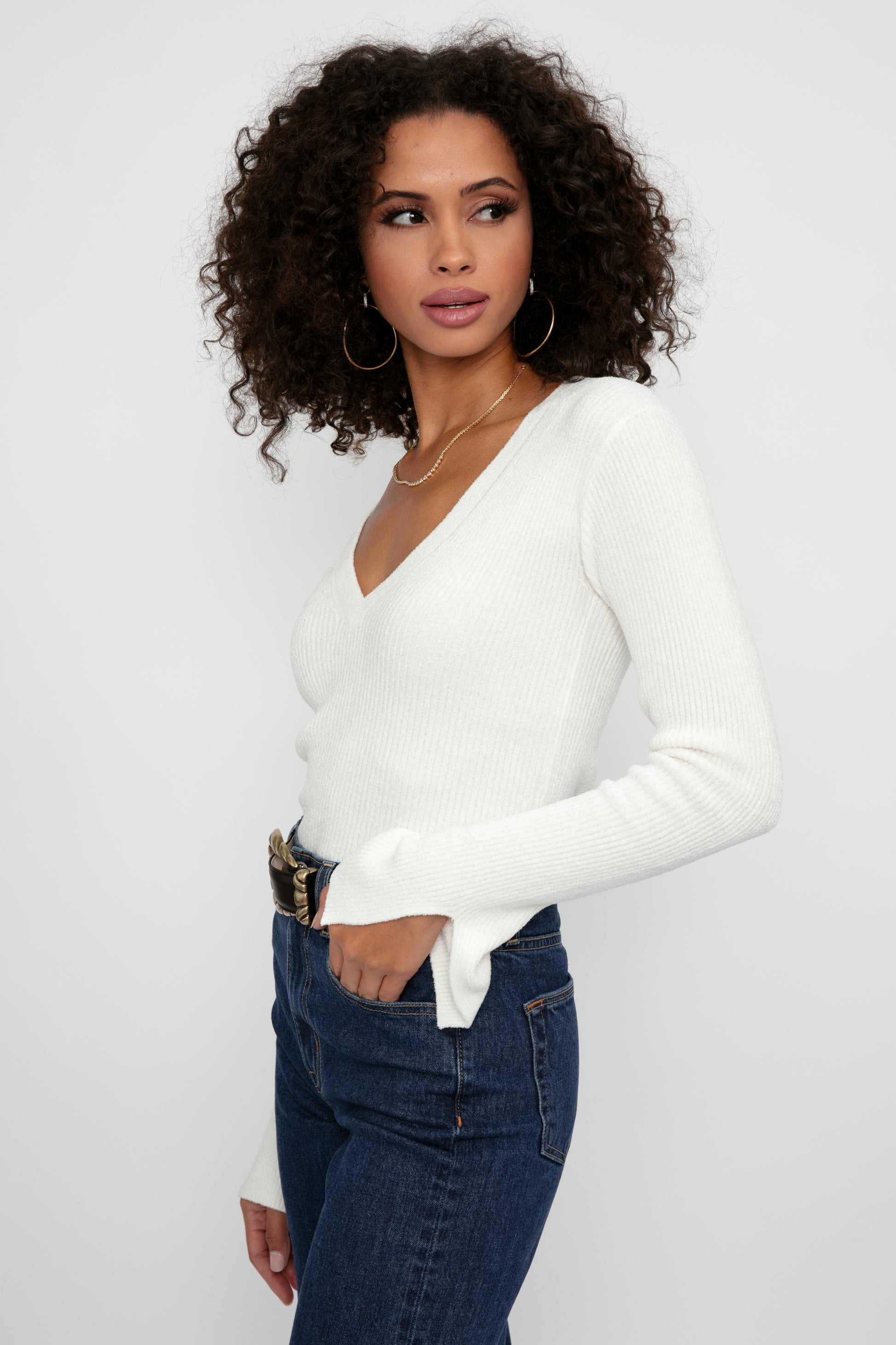 IRO Mattia V-Neck Sweater in Ecru