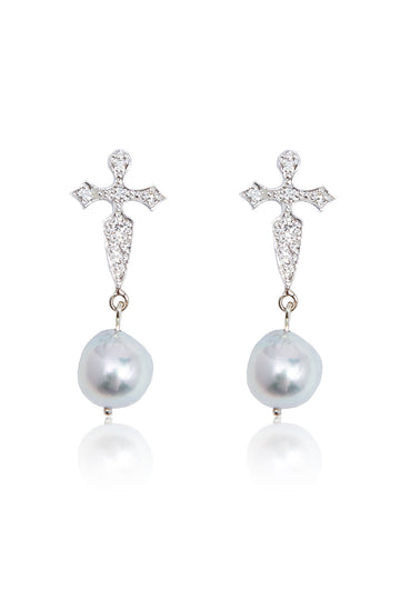 L.A. Stein Diamond Dagger Blue Akoya Pearl Drops in White Gold