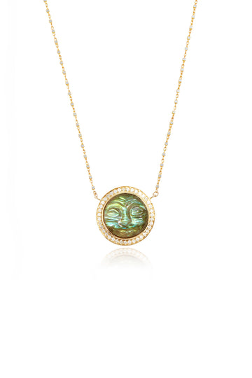 L.A. STEIN Diamond Man in the Moon Labradorite Pendant Necklace