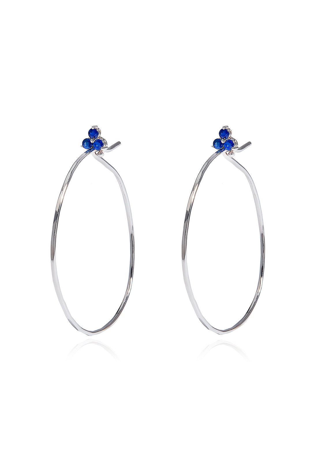 L.A. STEIN Large Blue Sapphire Fleurette Hoops in 18k White Gold
