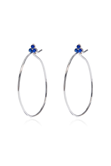 L.A. STEIN Large Blue Sapphire Fleurette Hoops in 18k White Gold