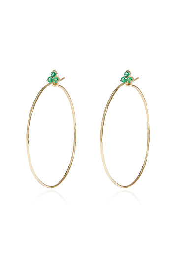 L.A. STEIN Large Emerald Fleurette Hoops in 18k Yellow Gold