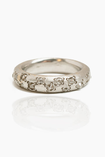 L.A. STEIN Platinum Handmade Band Ring with Vintage Diamonds