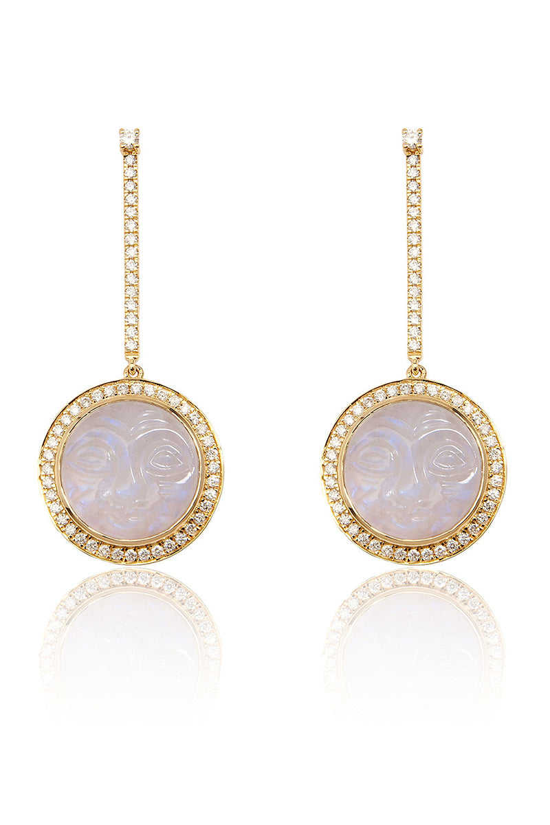 L.A. STEIN Moonstone Man in the Moon Diamond Earrings