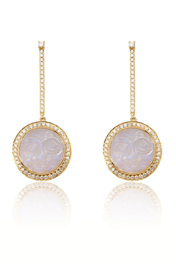 L.A. STEIN Moonstone Man in the Moon Diamond Earrings