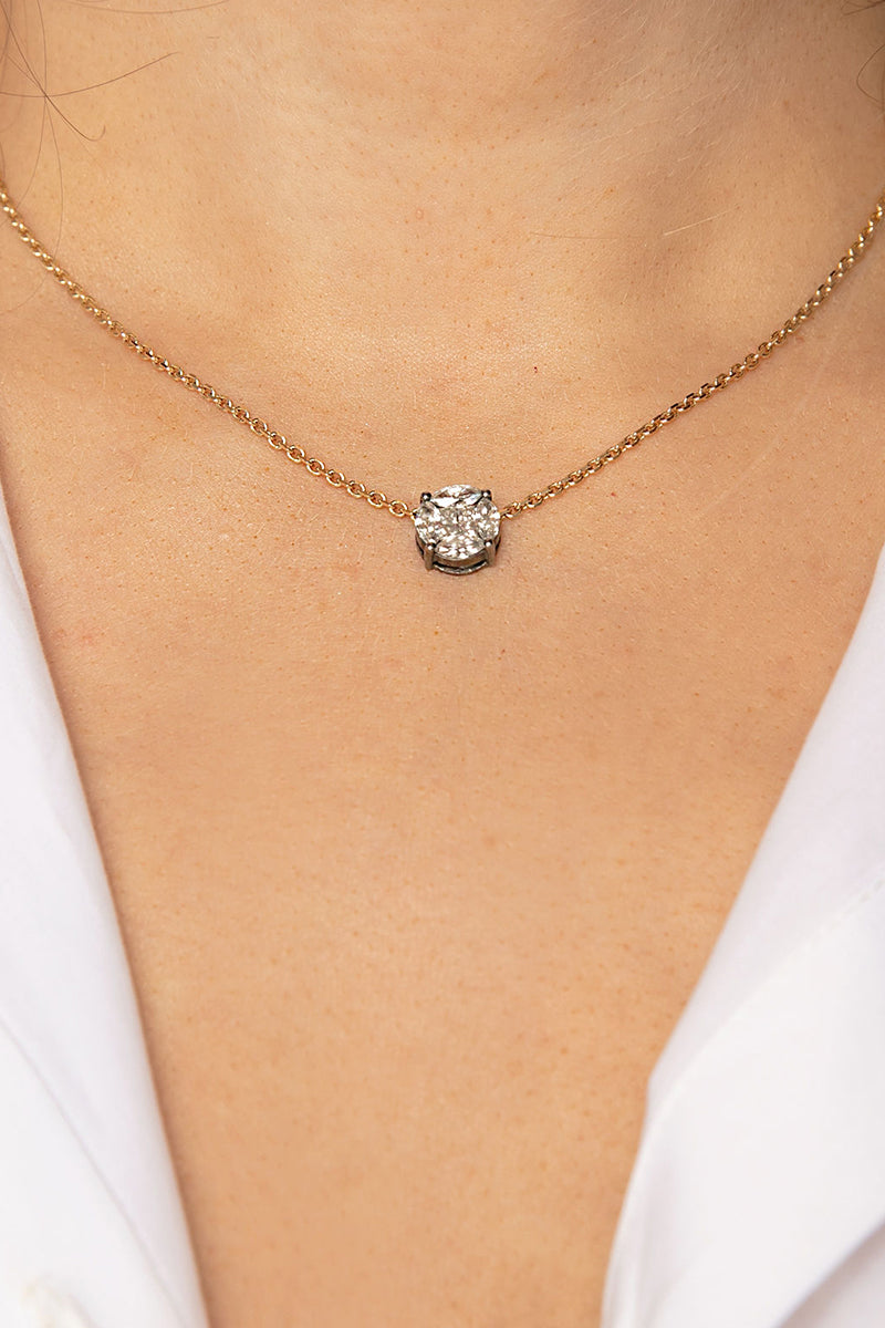L.A. STEIN Yellow Gold Blackened Diamond Infinity Stud Necklace