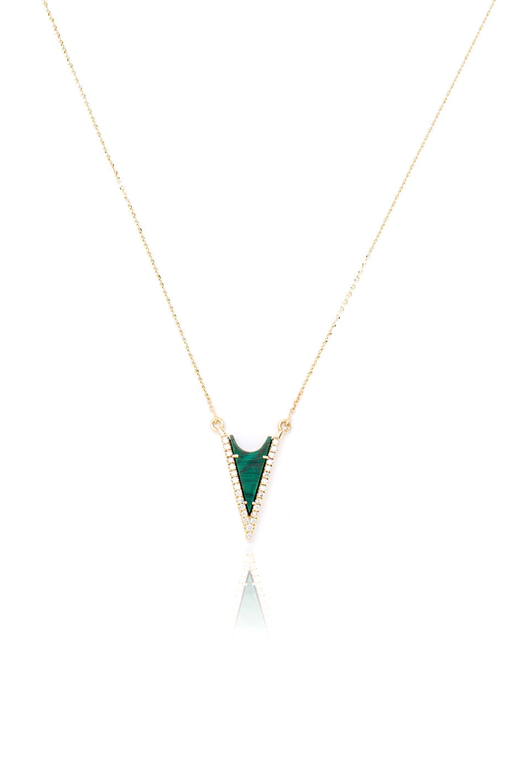 L.A. STEIN Malachite Diamond V Necklace in Yellow Gold