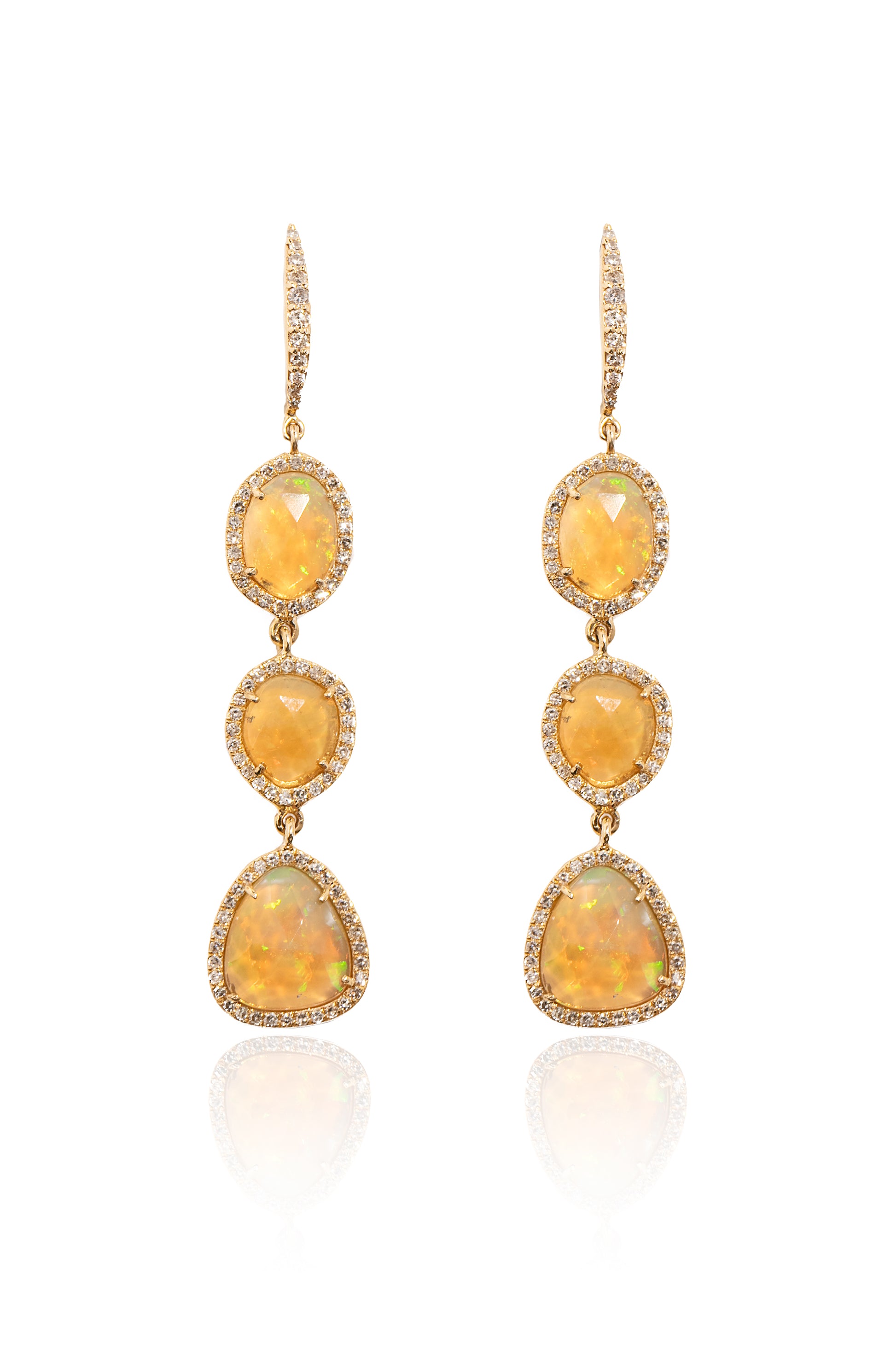 L.A. STEIN 3 Diamond Opal Earrings in 14k Yellow Gold