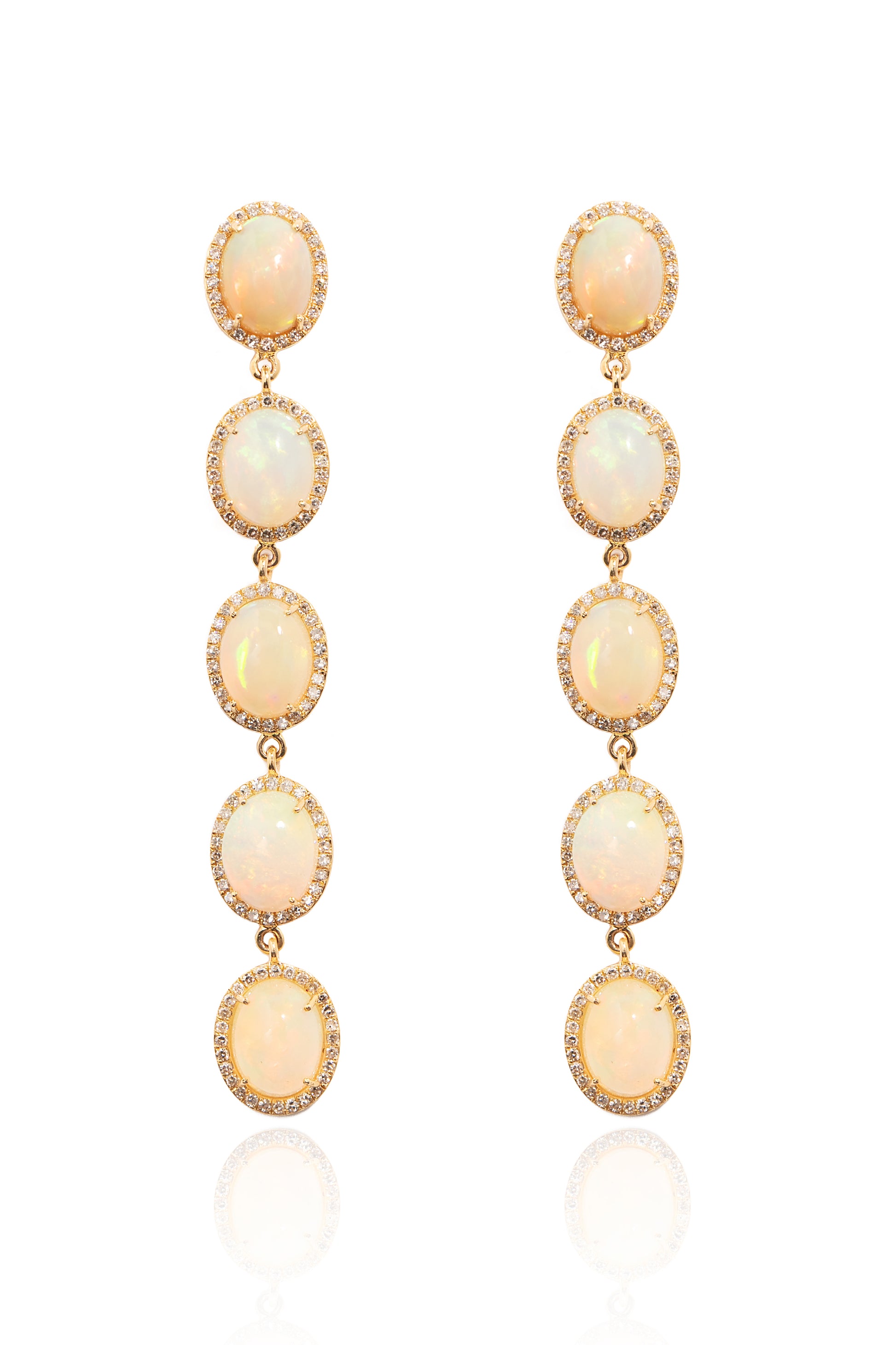 L.A. STEIN 5 Diamond Opal Earrings in 14k Yellow Gold