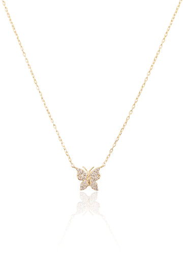 L.A. STEIN Diamond Pavé Butterfly Necklace in 14k Yellow Gold