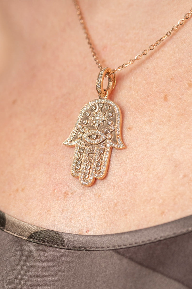 Diamond Hamsa Necklace in Rose Gold