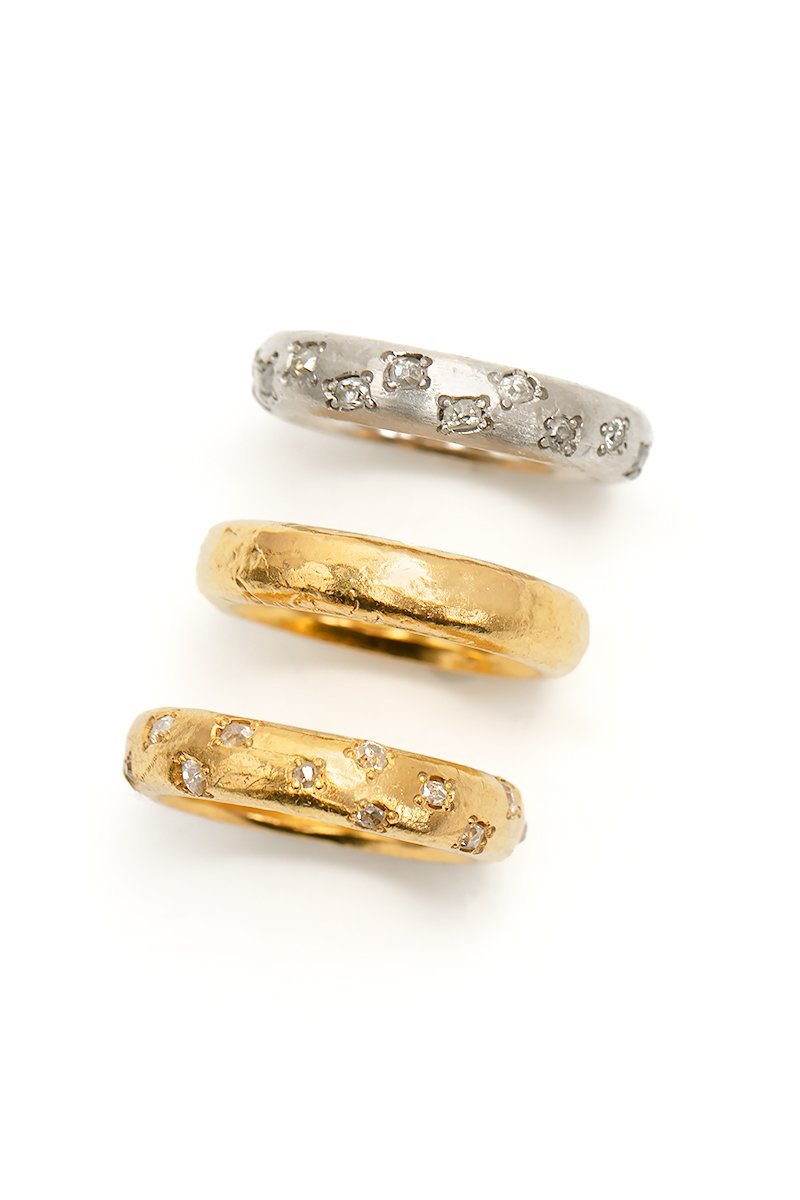 L.A. STEIN Platinum Handmade Band Ring with Vintage Diamonds