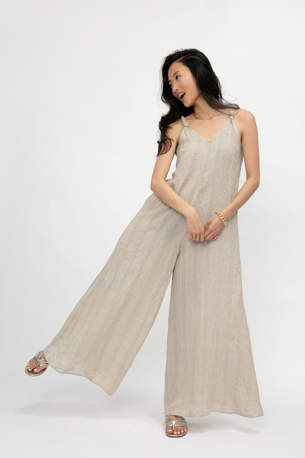 LA BOTTEGA DI BRUNELLA Tuta Athena Linen Jumpsuit in Riga Sole