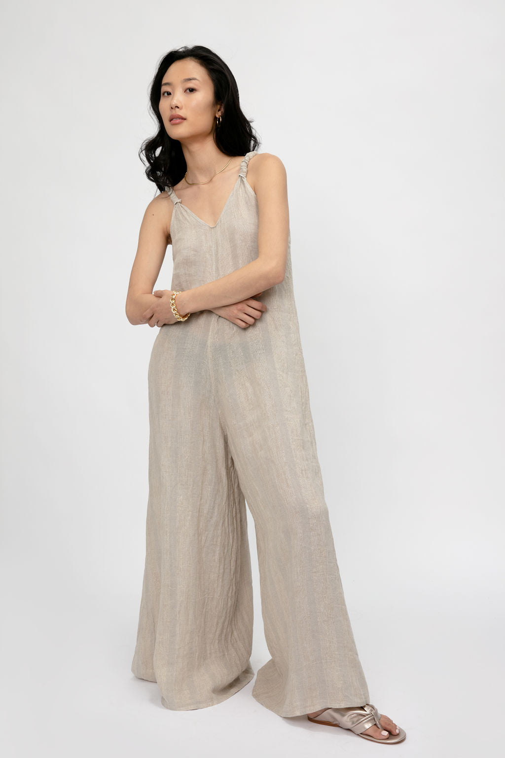 LA BOTTEGA DI BRUNELLA Tuta Athena Linen Jumpsuit in Riga Sole