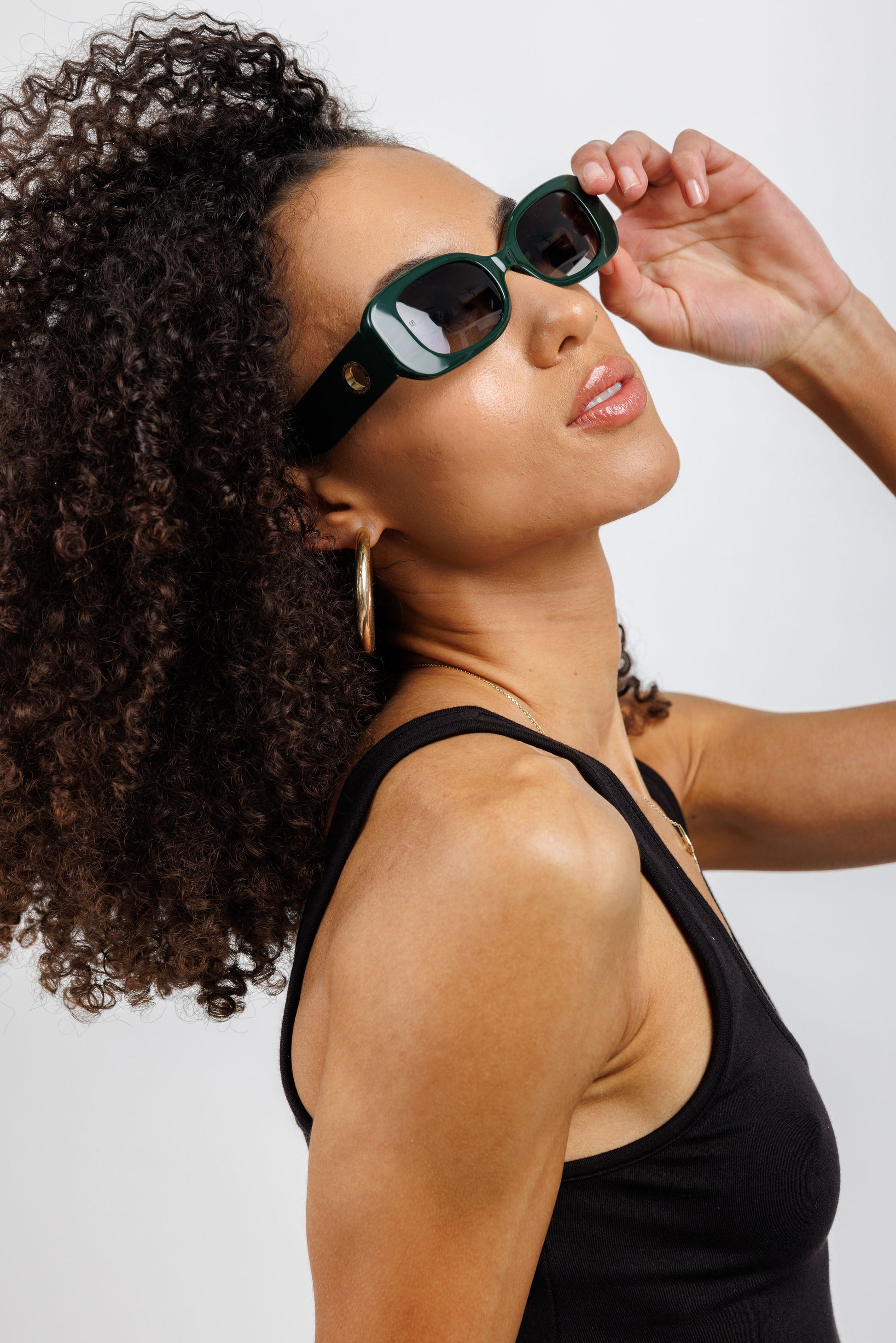 LINDA FARROW Lola Rectangular Sunglasses in Forest Green