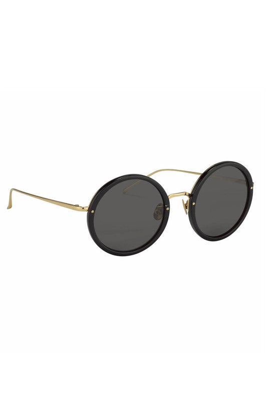 LINDA FARROW Tracy Round Sunglasses in Black