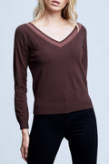 L'AGENCE Antoinette V-Neck Sweater in Chocolate Brown