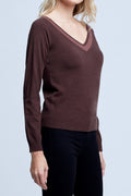 L'AGENCE Antoinette V-Neck Sweater in Chocolate Brown