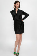 L'AGENCE Atlas Silk Satin Wrap Effect Dress in Black