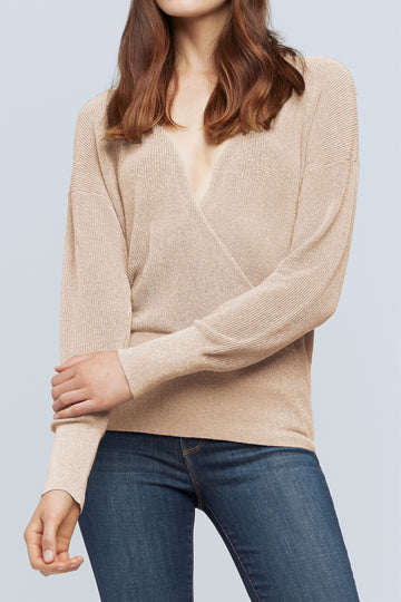 L'AGENCE Blair Crossover Pullover in Biscotti