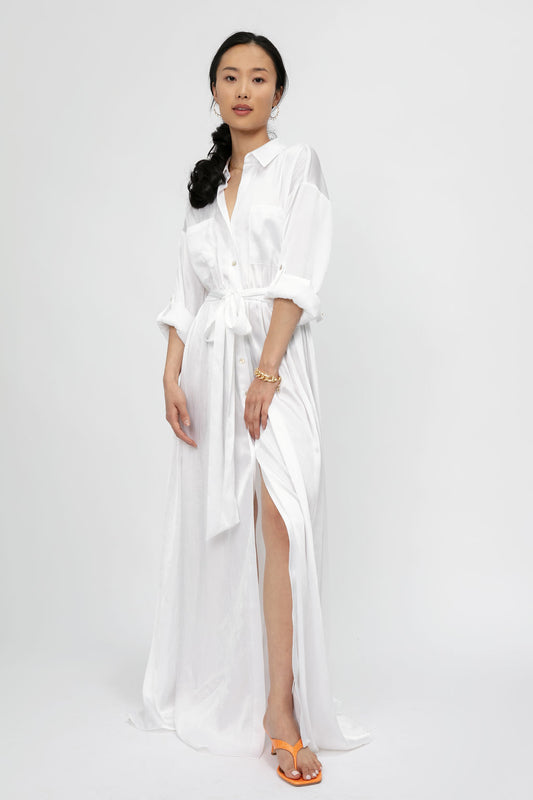 L'AGENCE Cammi Long Shirt Dress in White