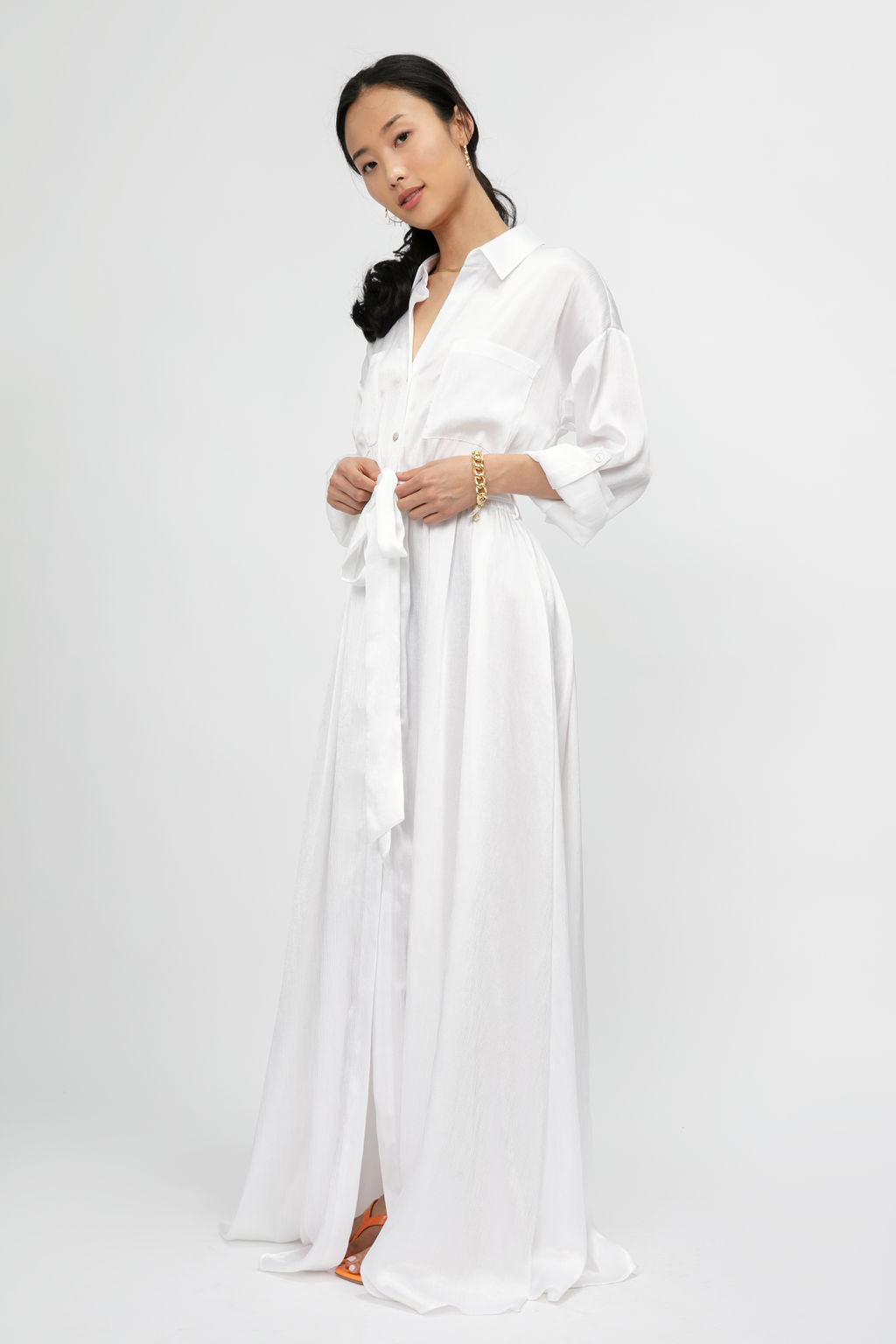 L'AGENCE Cammi Long Shirt Dress in White