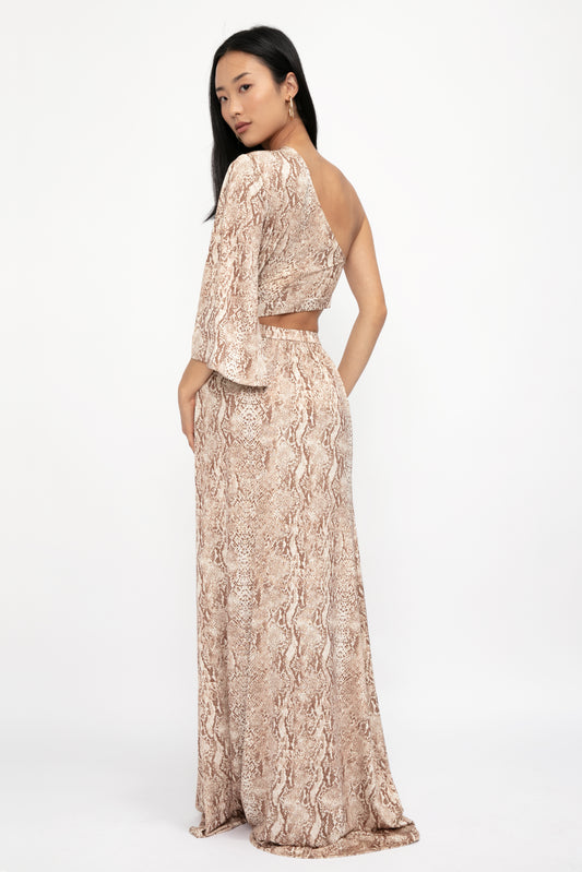 L'AGENCE Fontana One Shoulder Dress in Neutral Multi Cobra