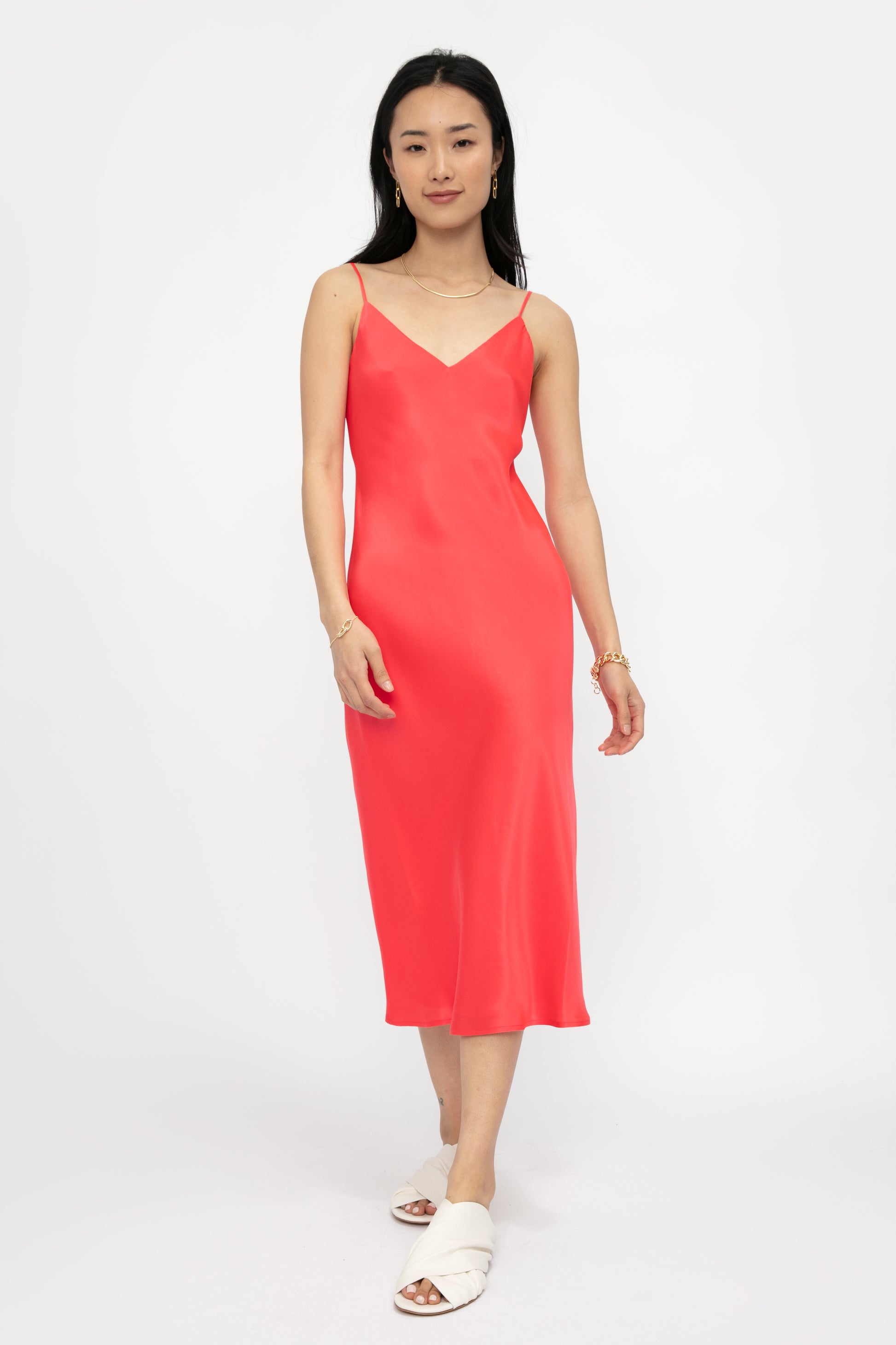 L'AGENCE Jodie V-Neck Slip Dress in Diva Pink