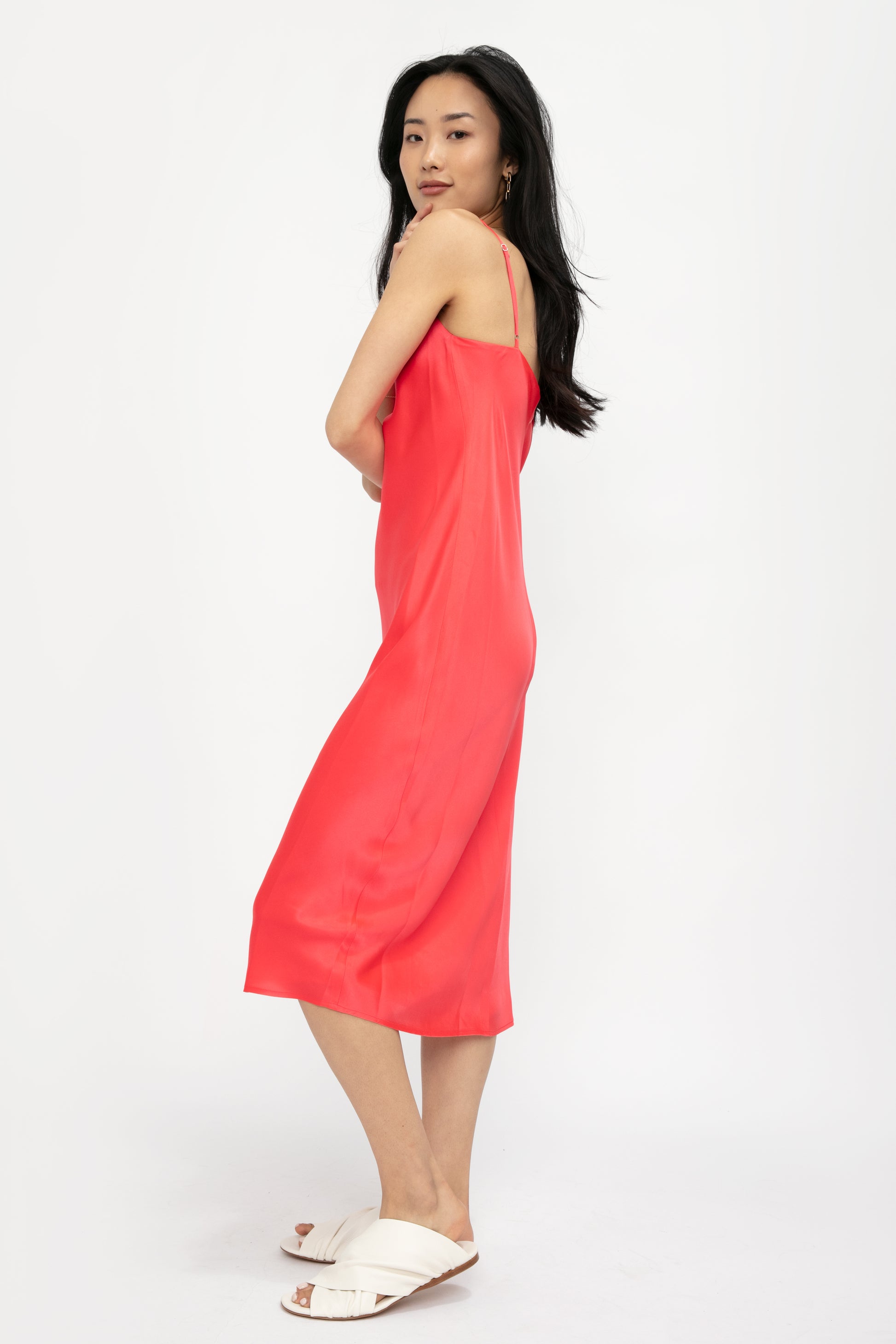 L'AGENCE Jodie V-Neck Slip Dress in Diva Pink