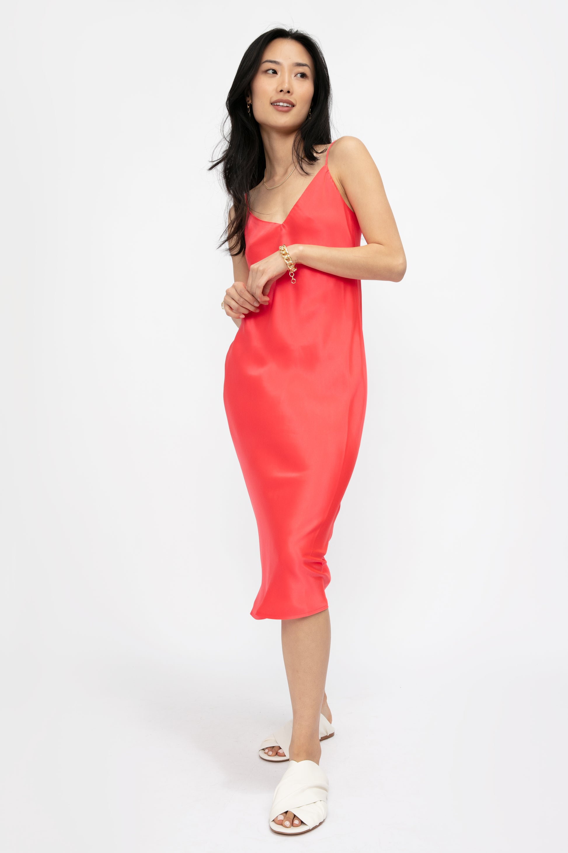 L'AGENCE Jodie V-Neck Slip Dress in Diva Pink