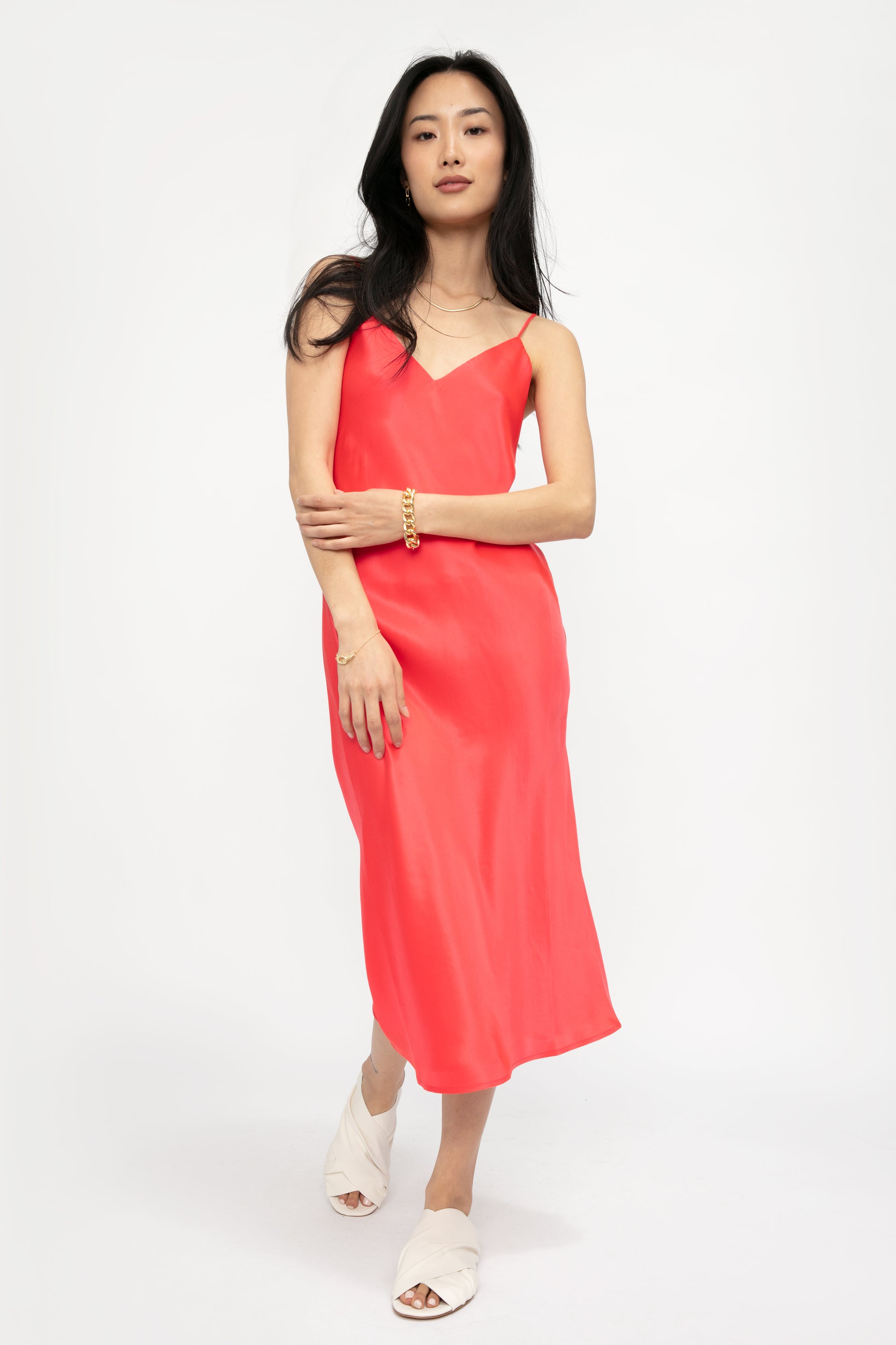 L'AGENCE Jodie V-Neck Slip Dress in Diva Pink