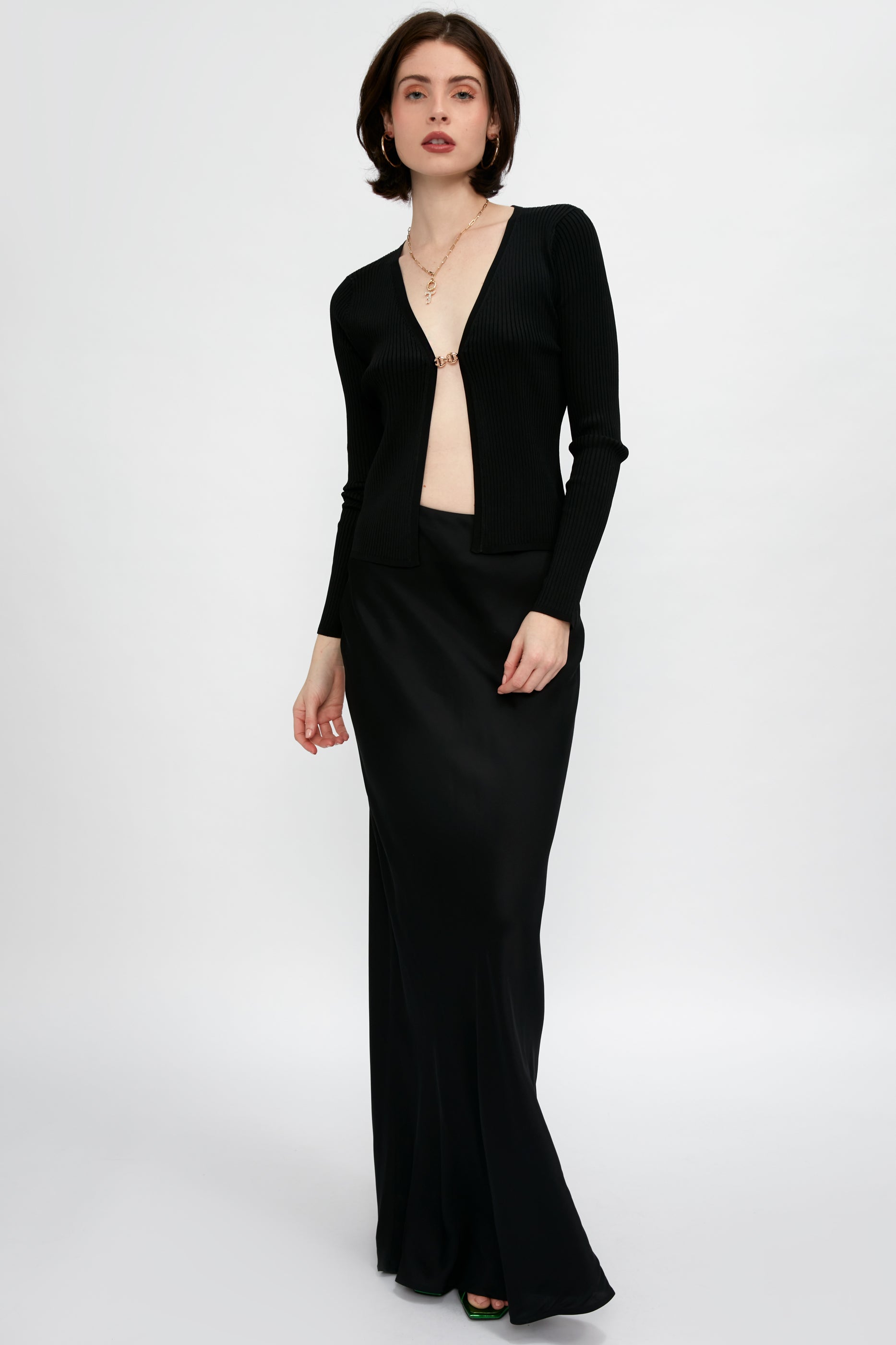 L'AGENCE Juno Cardigan with Chain Detail in Black