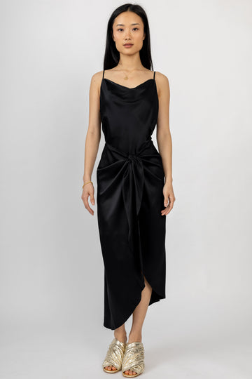 L'AGENCE Rose Silk Wrap Dress in Black