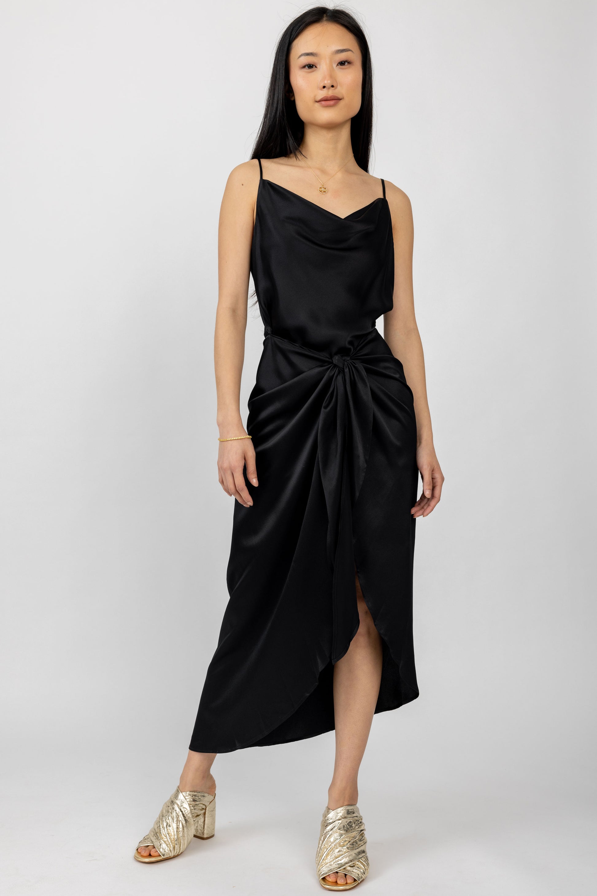 L'AGENCE Rose Silk Wrap Dress in Black