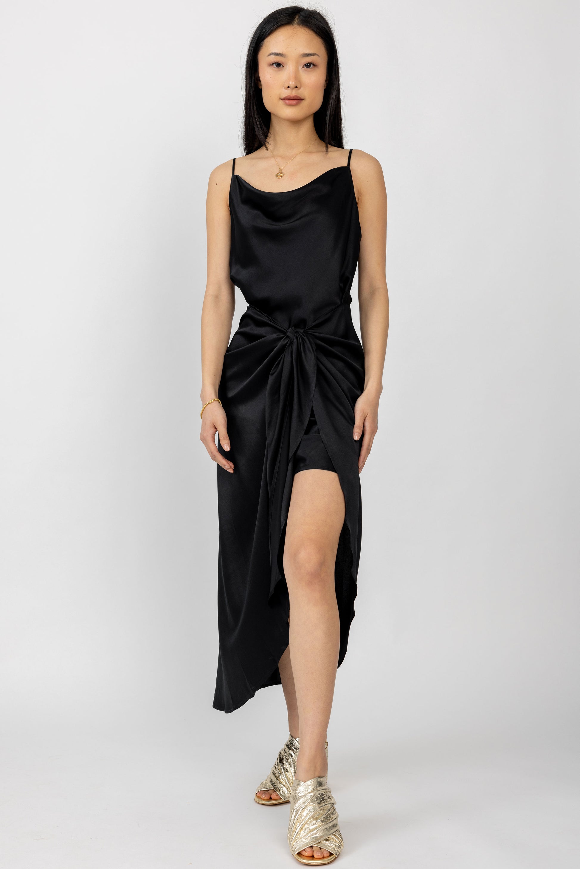 L'AGENCE Rose Silk Wrap Dress in Black