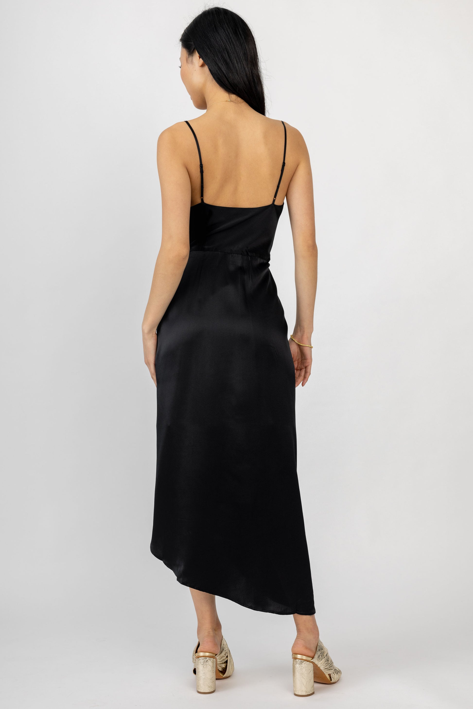 L'AGENCE Rose Silk Wrap Dress in Black