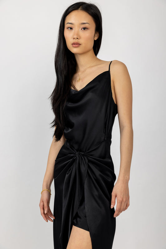 L'AGENCE Rose Silk Wrap Dress in Black