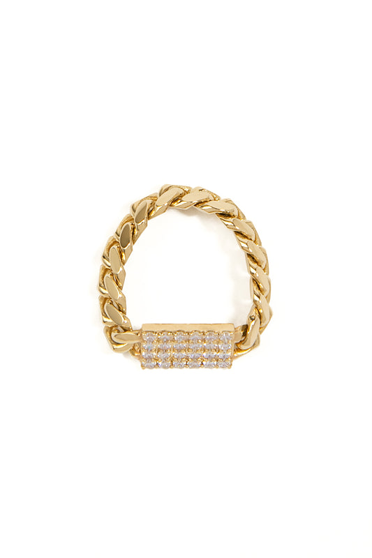 L.A. STEIN Small Cuban Chain Diamond PavƩ Ring in Yellow Gold