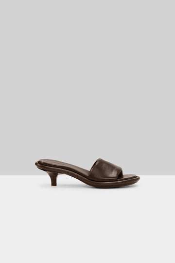 MARSÈLL Spilla Leather Kitten Heel Sandal in Chocolate