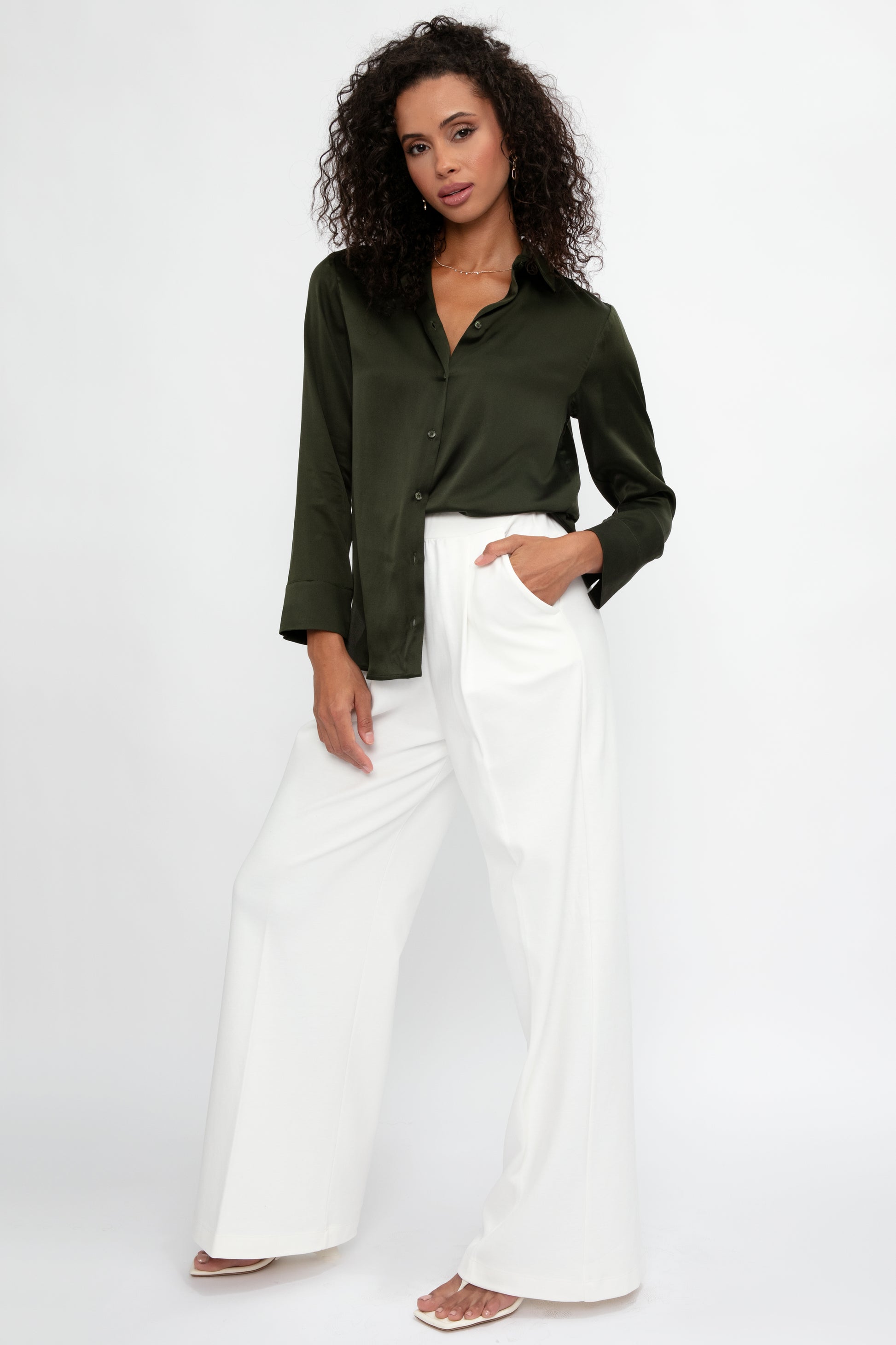 MAX MARA LEISURE Giudea Silk Satin Blouse in Dark Olive