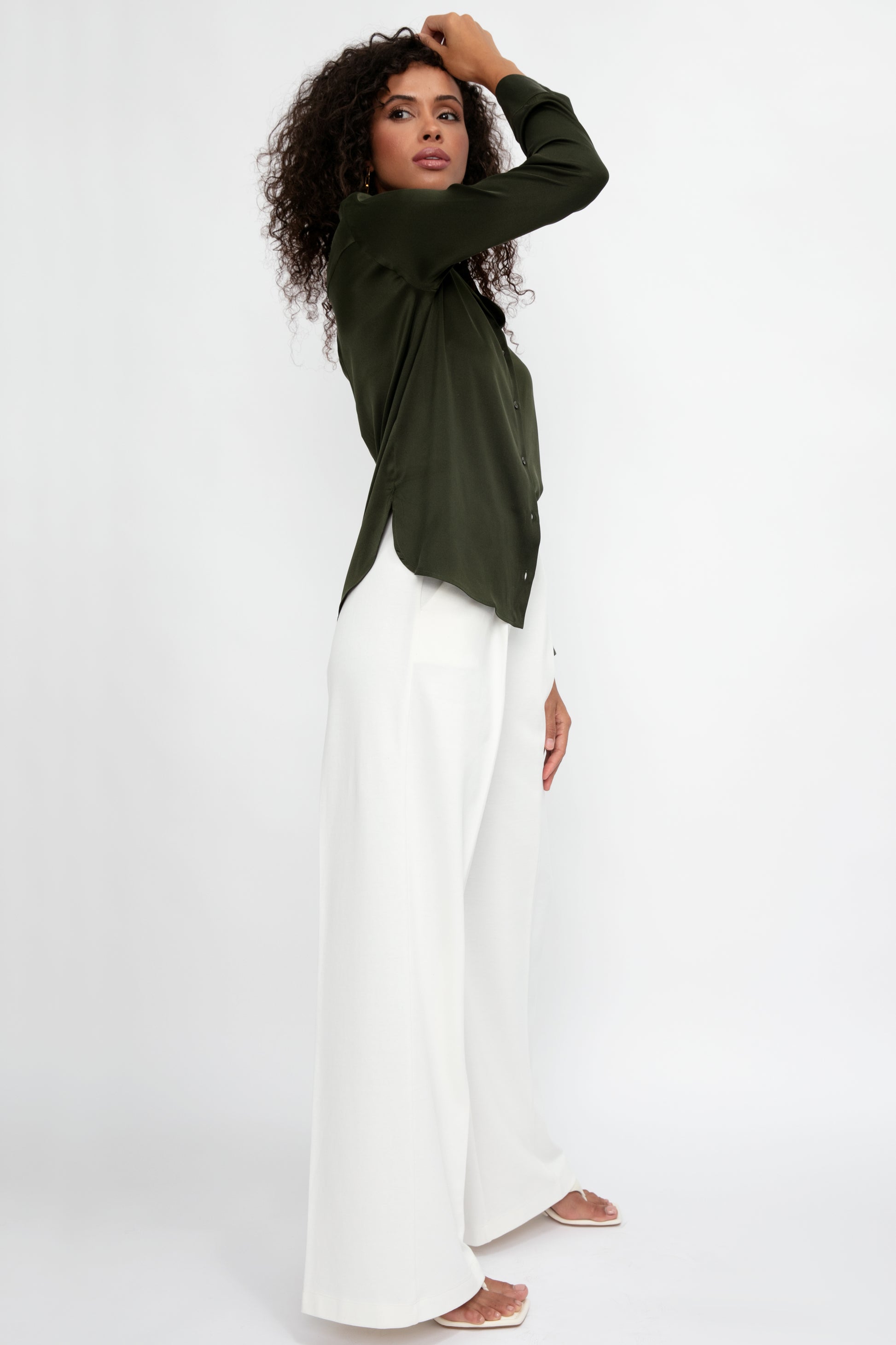 MAX MARA LEISURE Giudea Silk Satin Blouse in Dark Olive